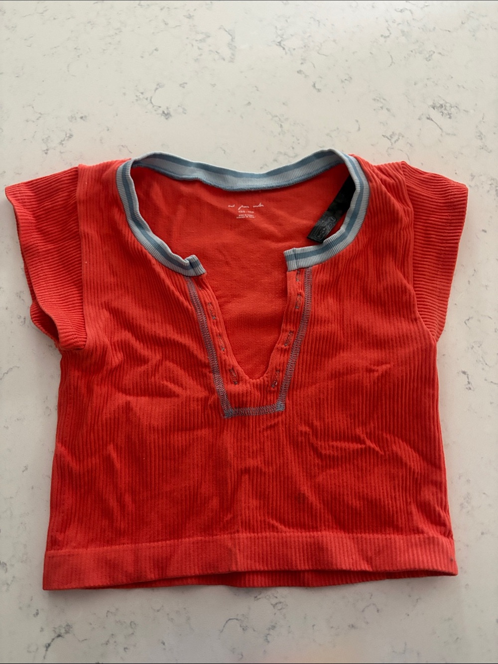 Urban Outfitters orange Go For Gold Short Sleeve Top with Light Blue Trim